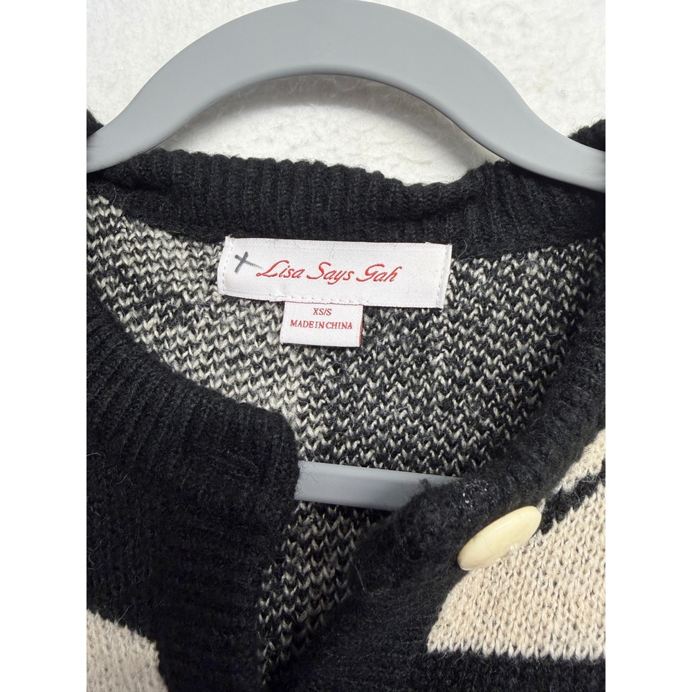 Lisa Says Gah Black and White Checkered Cardigan with Bow Design xs/s - Picture 8 of 12